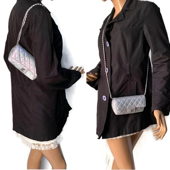 Authentic CHANEL Iridescent Purple Calfskin Mini Flap Crossbody Bag in SHW - Picture 13 of 14